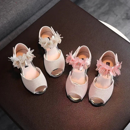 Girls Rhinestone Flower Sandals - Soft Sole Princess Dance Shoes for Kids