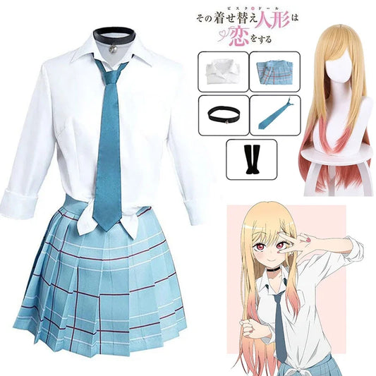 Kitagawa Marin Cosplay Costume — My Dress-Up Darling Anime School Uniform Dress with Wig & Earrings for Girls