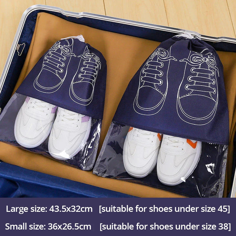 5Pcs Shoe Storage Bag Set – Waterproof Non-Woven Fabric Travel Shoe Organizer with Strap, Large Capacity & Moisture-Proof Design