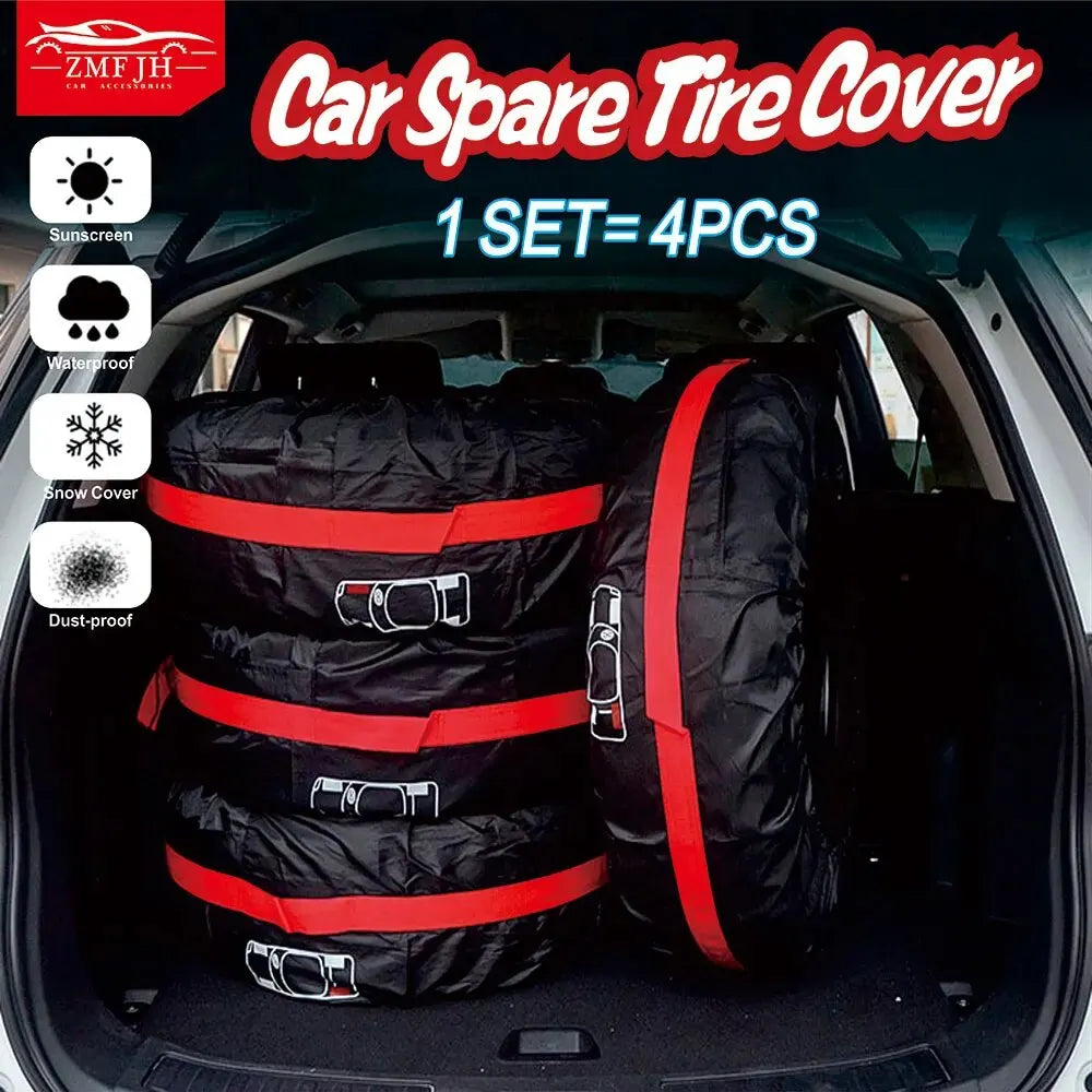 Universal 4Pcs Spare Tire Cover Case - Polyester Car Tyre Storage Bags - Automobile Tyre Accessories for Auto Vehicle Wheel Protection