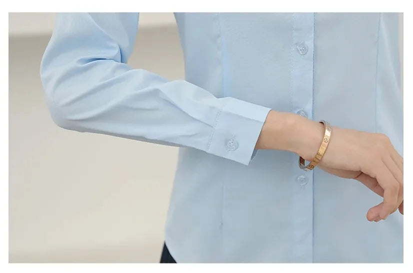 Women’s Solid Button Blouse — Long Sleeve Office Shirt, Elegant Work Top