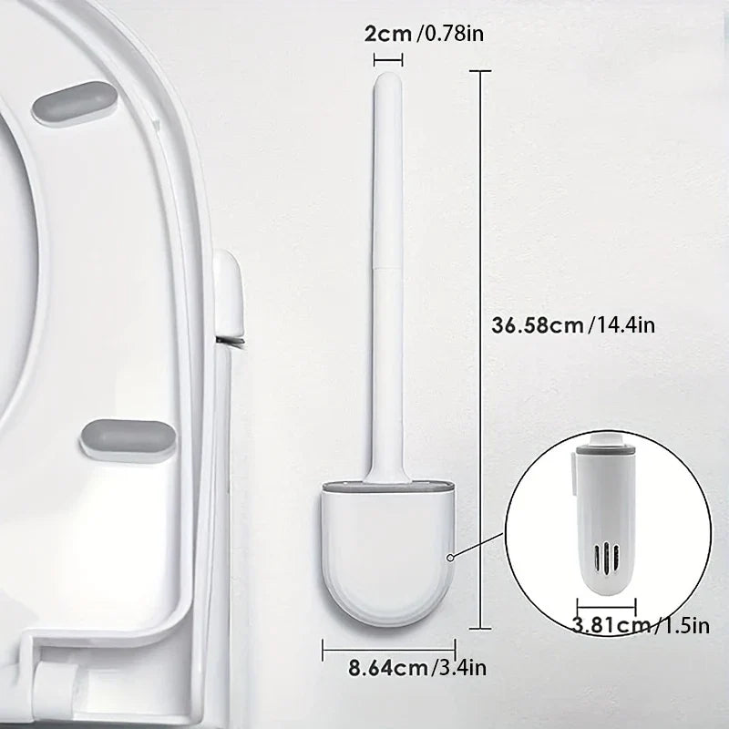 Flexible Hanging Silicone Toilet Brush Cleaner with Quick-Drying Holder - Bathroom Cleaning Accessory