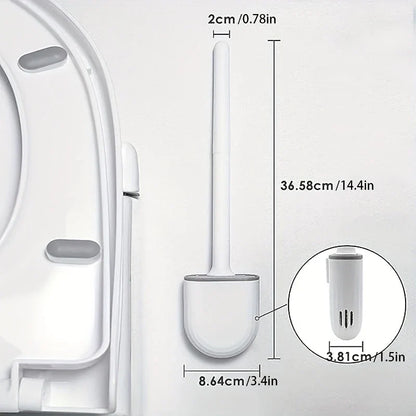 Flexible Hanging Silicone Toilet Brush Cleaner with Quick-Drying Holder - Bathroom Cleaning Accessory