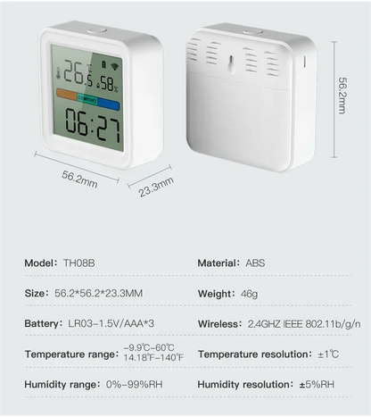 Tuya WiFi Temperature & Humidity Sensor — Smart Life Backlight Hygrometer Thermometer, Compatible with Alexa & Google Home