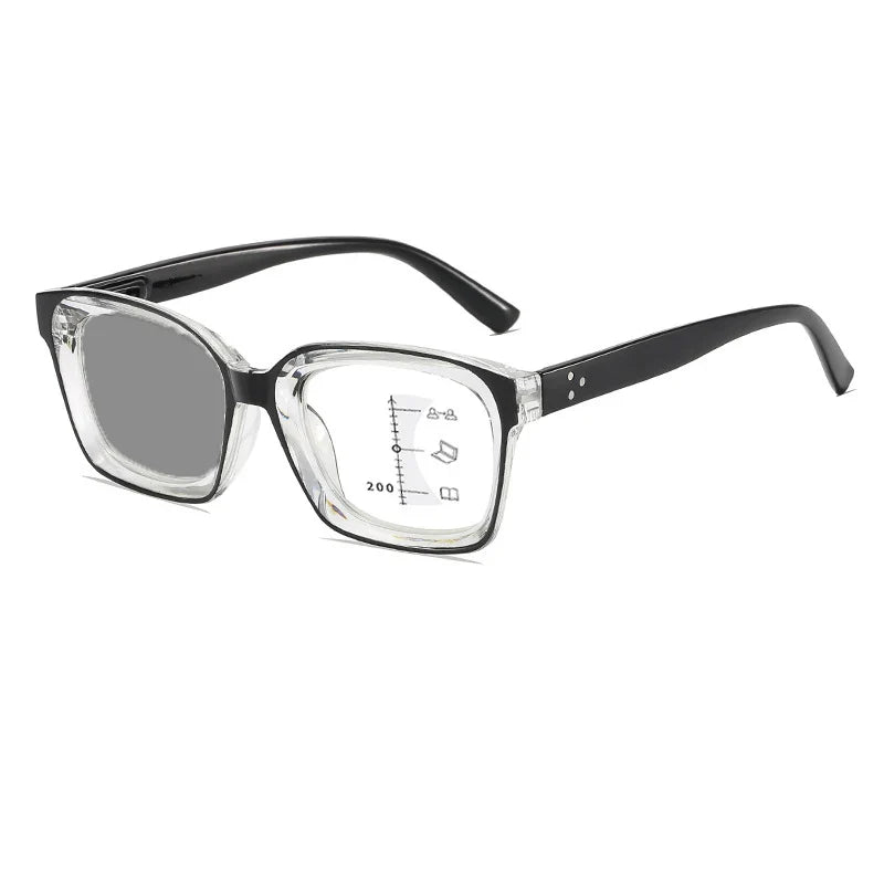 Photochromic Multifocal Reading Glasses – Ultralight Progressive Square Frame Anti-UV Presbyopia Eyewear for Men & Women