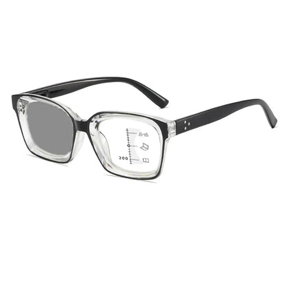Photochromic Multifocal Reading Glasses – Ultralight Progressive Square Frame Anti-UV Presbyopia Eyewear for Men & Women