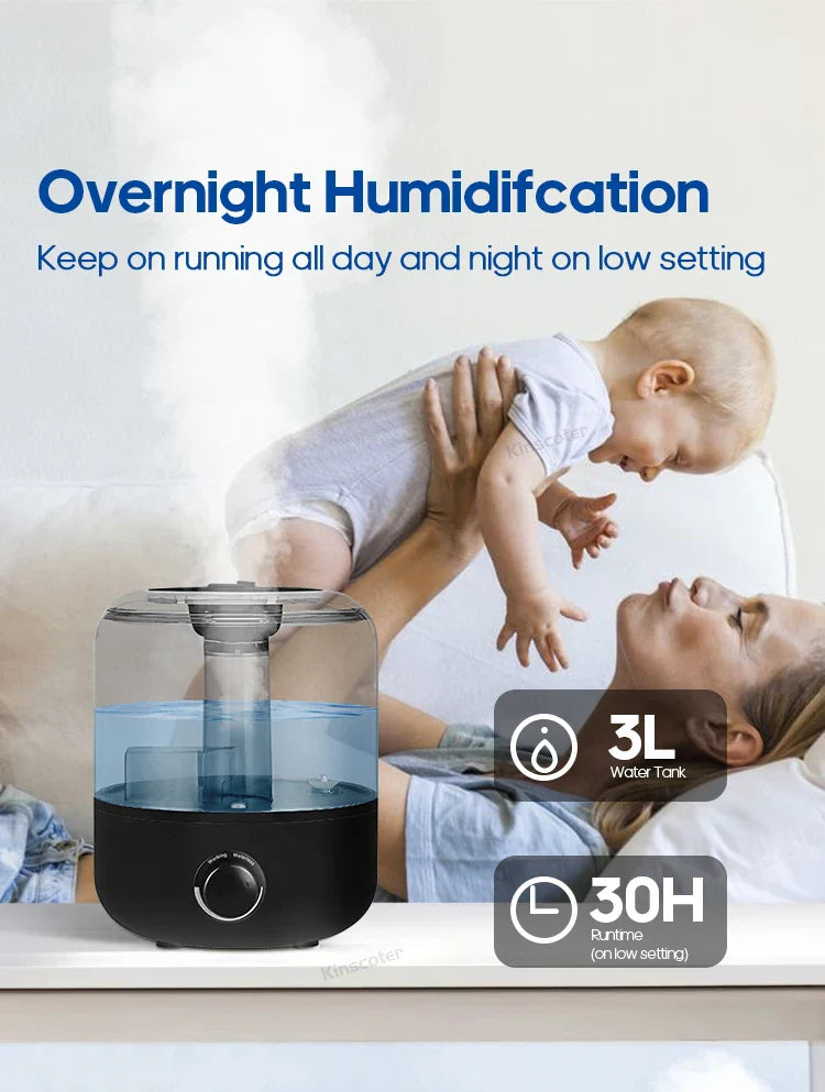 KINSCOTER 3L Air Humidifier – Large Capacity Aroma Diffuser with Remote Control & Timer for Home and Plants
