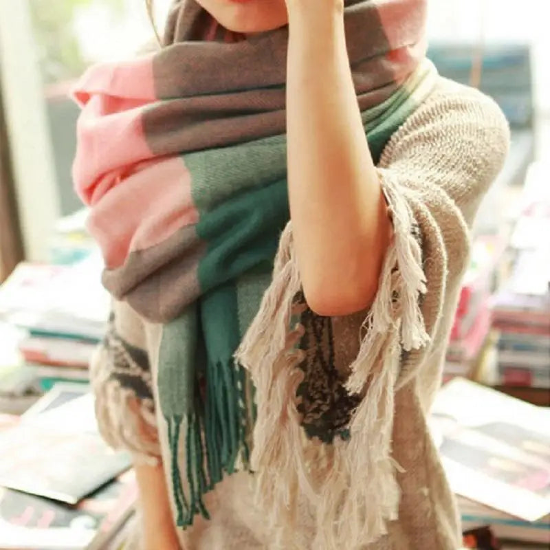 Winter Female Lattice Imitation Cashmere Scarf | Fashionably Thick & Warm Shawl