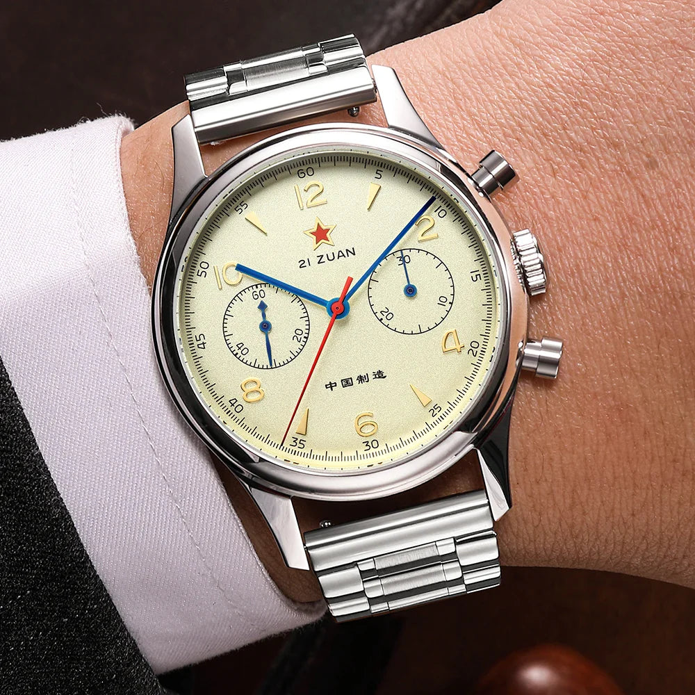 RED STAR 1963 Men's Chronograph Watch - 38mm Pilot Design with Seagull ST1901 Movement & Sapphire Glass