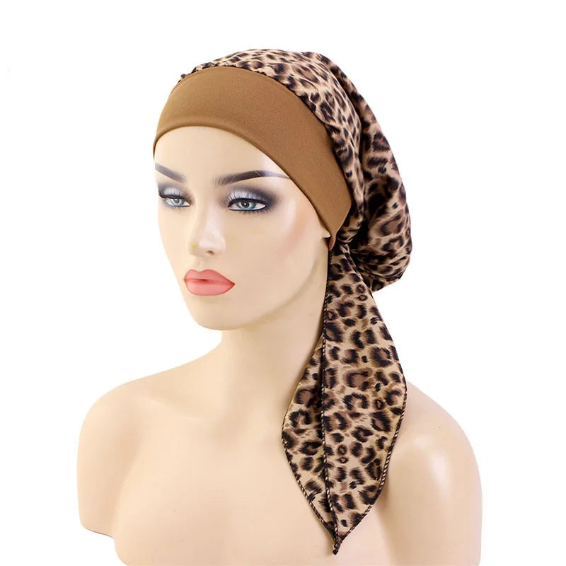 Women’s Pre-Tied Turban Cap – Muslim Hijab & Chemo Hair Loss Head Scarf with Flower Print Stretch Bandana
