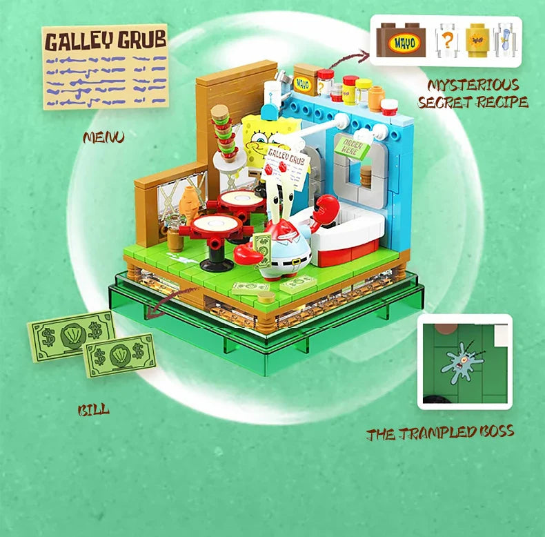 Spongebob Building Blocks Set — Patrick Star, Krusty Krab & Squidward Tentacles Desktop Model Toy for Kids & Gifts