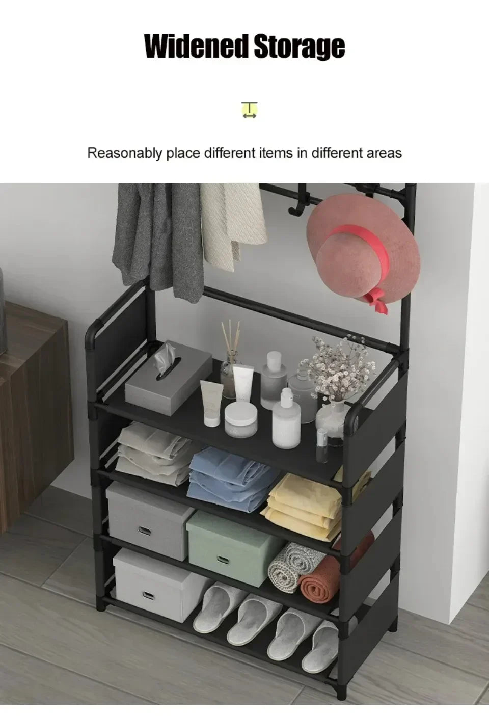 Multi-Layer Clothes Hanger & Shoe Rack – DIY Floor-Standing Hat and Shoes Organizer for Living Room Storage