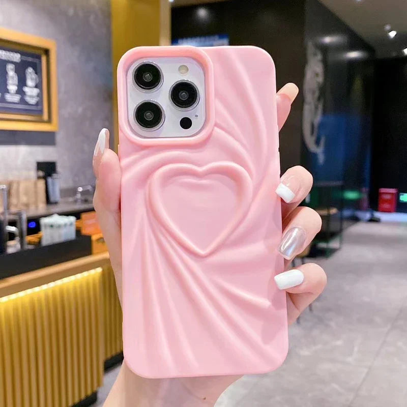 3D Love Heart iPhone Case — Fashion Soft Matte Silicone Full Cover for iPhone 11-17 Pro Max