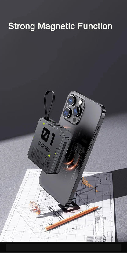 10000mAh Magnetic Wireless Power Bank - 22.5W Fast Charging, Portable Mini External Battery Charger with Cable for Xiaomi