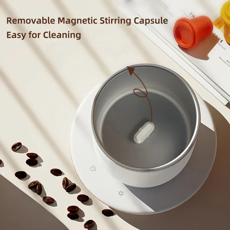 55°C Electric Self-Stirring Mug Heater – Stainless Steel USB Smart Coffee Milk Mixing Cup, Double Wall Insulated Travel Mug