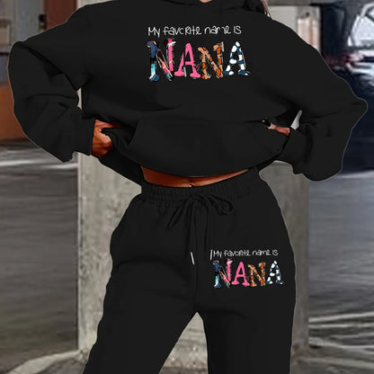 Women's Geometric Print Hoodie & Sweatpants Set - Loose Hip Hop Streetwear Fleece Outfit for Autumn & Winter