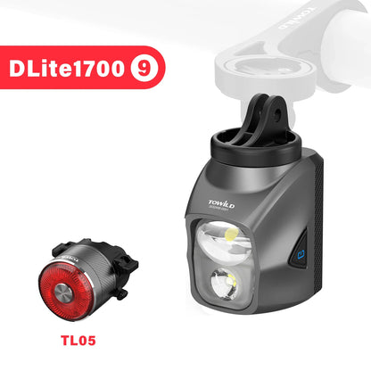 TOWILD DL1700 LED Bicycle Light – 1900LM Rechargeable Front Light with Focus & Flood Beam, Power Bank Function