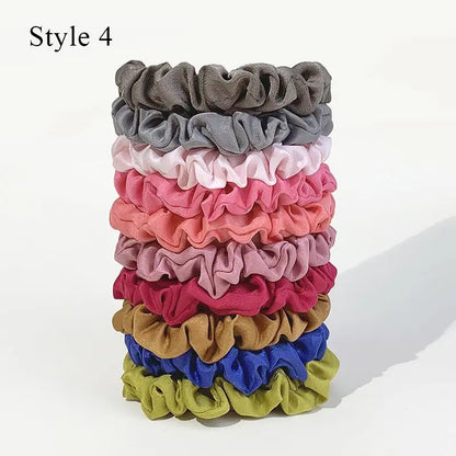 10pcs Satin Hair Scrunchies Set – Colorful Women’s & Girls’ Hair Bands, Soft Fabric Hair Ties