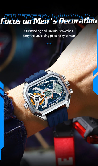 POEDAGAR Men's Luxury LED Wristwatch – Electronic Quartz Watch with Calendar, Week Display, Luminous Hands, and Silicone Strap