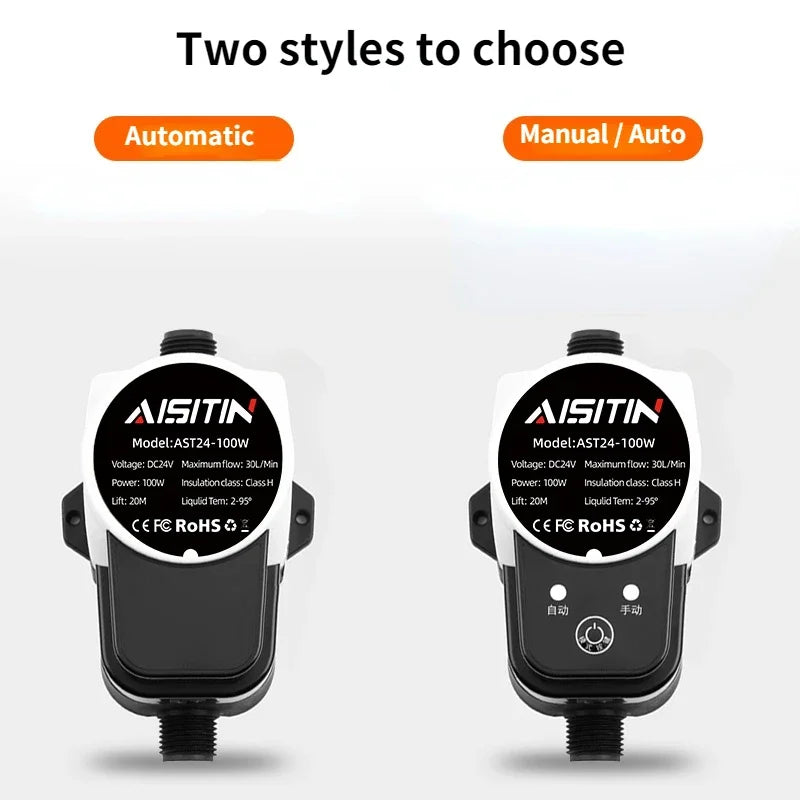 AISITIN Brushless Booster Water Pump — 16m 24V IP56 Automatic Pressure Controller for Home Water Heating