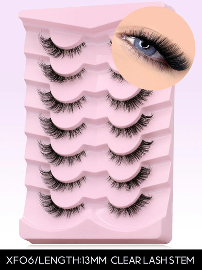 GROINNEYA Cat Eye False Eyelashes – Natural Long Clear Band Winged End Faux Mink Lashes for Eye-Enhancing Makeup