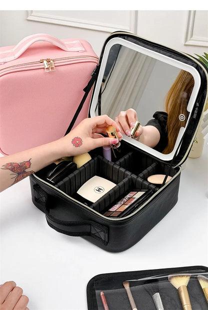 LED Cosmetic Case with Lights & Mirror – Large Capacity Luxury Makeup Bag with Premium Feel
