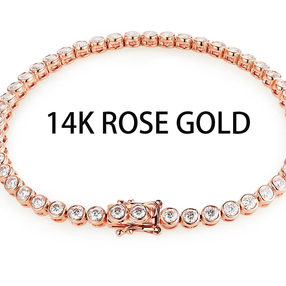 Kuololit Bezel Set Moissanite Tennis Bracelet – Solid 14K/10K/925 Silver, Round D VVS1 for Women, Engagement & Christmas Jewelry
