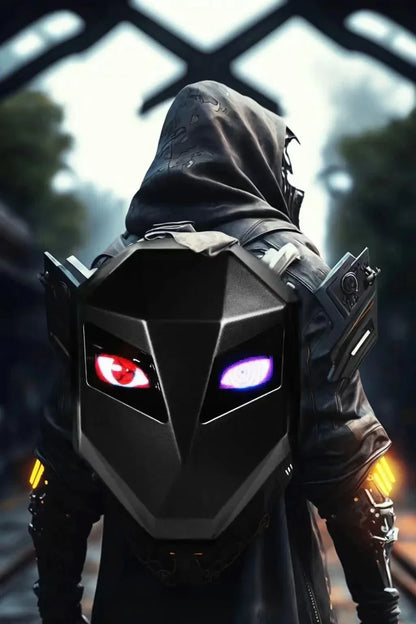LOY LED Knight Cycling Backpack - Waterproof Motorcycle Helmet Bag with Bluetooth APP Control, Hard Shell Laptop Bag with LED Lights
