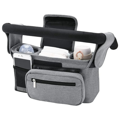 Baby Stroller Storage Bag — Large Capacity Travel Hanging Mummy Bag with Phone & Bottle Holder, Diaper Bag for Pram Accessories