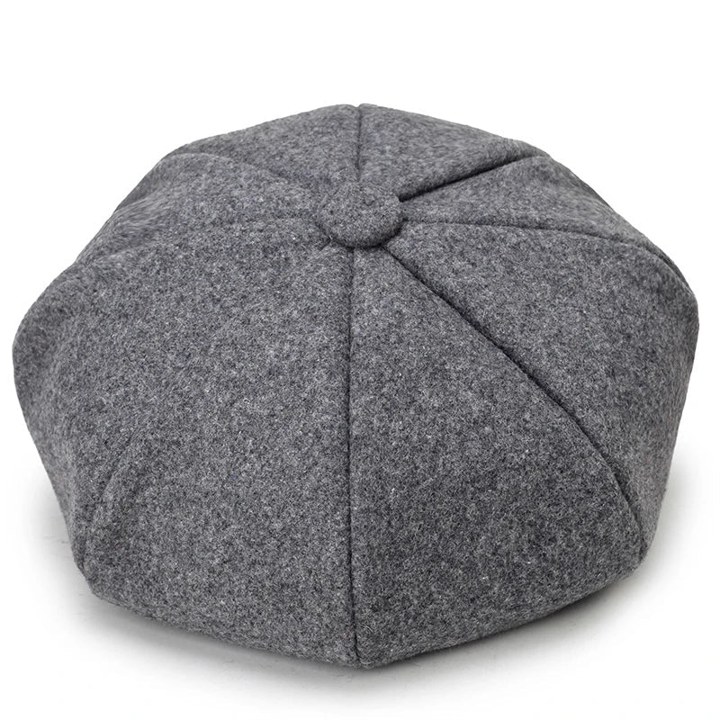 Solid Color Woolen Beret - Fashionable Cotton Hat, Windproof, Universal Fit for Men & Women, Autumn and Winter