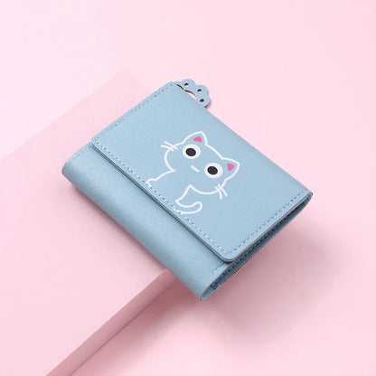 Women’s Cute Cat PU Leather Wallet — Small Short Card Holder Purse with Hasp, Fashion Money Bag for Girls & Gifts