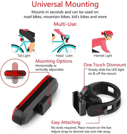 USB Rechargeable Ultra Bright Rear Bike Tail Light – Easy Install Cycling Safety Taillight for Bicycle Night Riding Accessory
