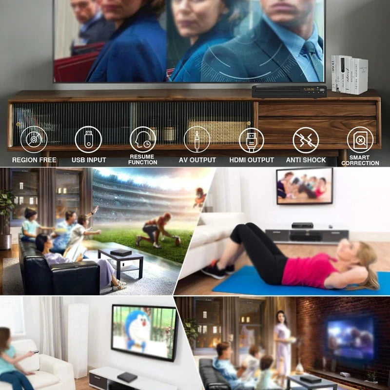 1080P HD DVD Player – All Region Free Home DVD Player with AV Output & Built-in MIC Port
