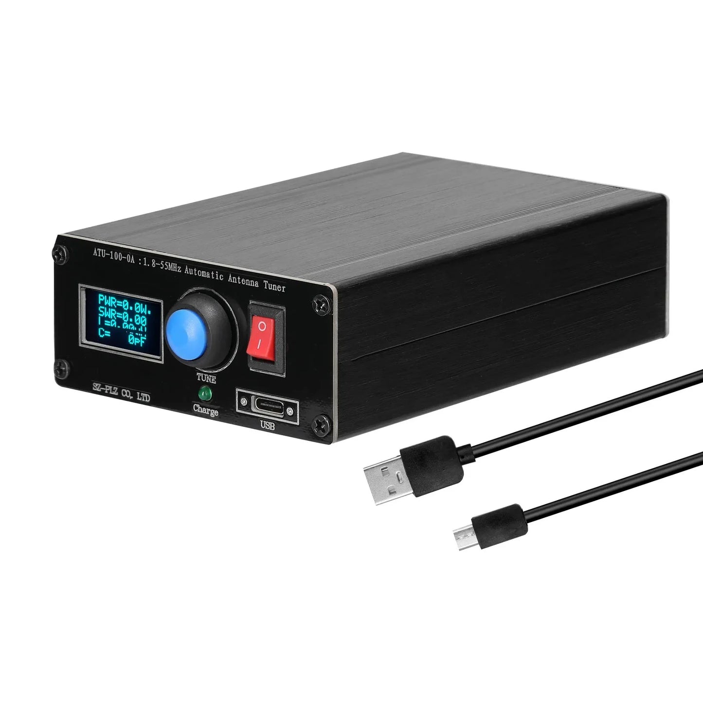 ATU-100-0A Mini Automatic Antenna Tuner – 1.8-55MHz with OLED Display, Aluminum Alloy Case, 1500mAh Battery