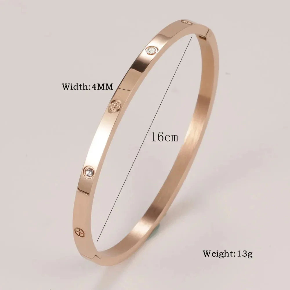 Stainless Steel Cuff Bracelet — Crystal Charm Bangle for Women, Fashion Jewelry