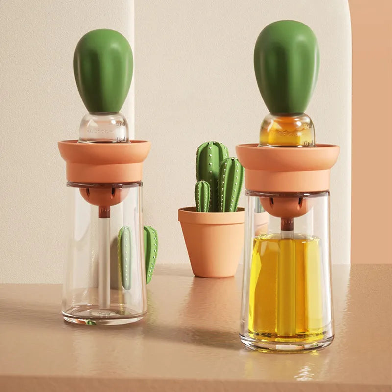 Silicone-Glass Kitchen Oil Dispenser with Brush: Barbecue Spray Bottle for Cooking and BBQ