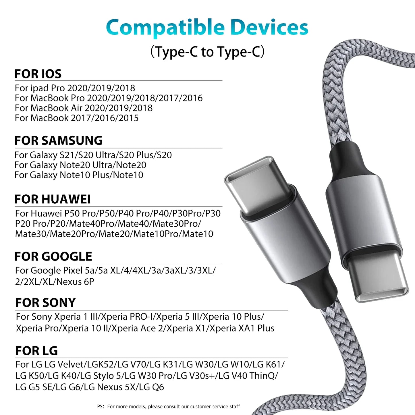 Type-C to Type-C PD 60W Fast Charging & Data Cable — 3M/5M/8M/10M Extension for iPhone 15 Pro Max, Huawei, Xiaomi, Samsung
