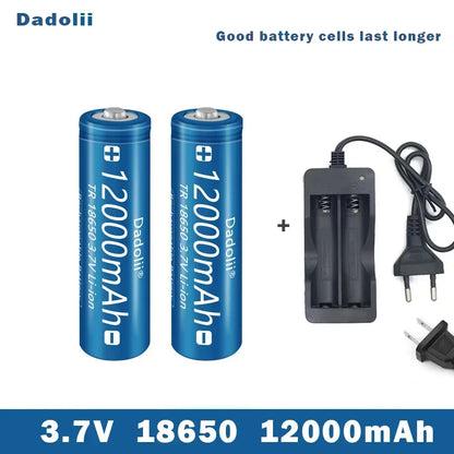 18650 3.7V 12000mAh Li-ion Rechargeable Battery – For Flashlights, Torches + Charger Included