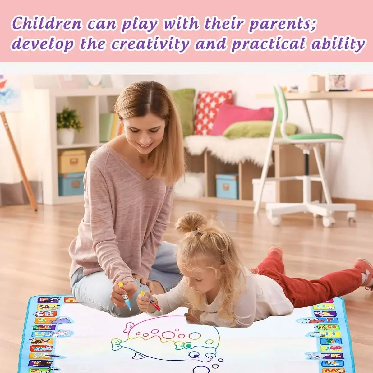 Magic Water Drawing Mat - Reusable Doodle Coloring Board with Magic Pens for Kids