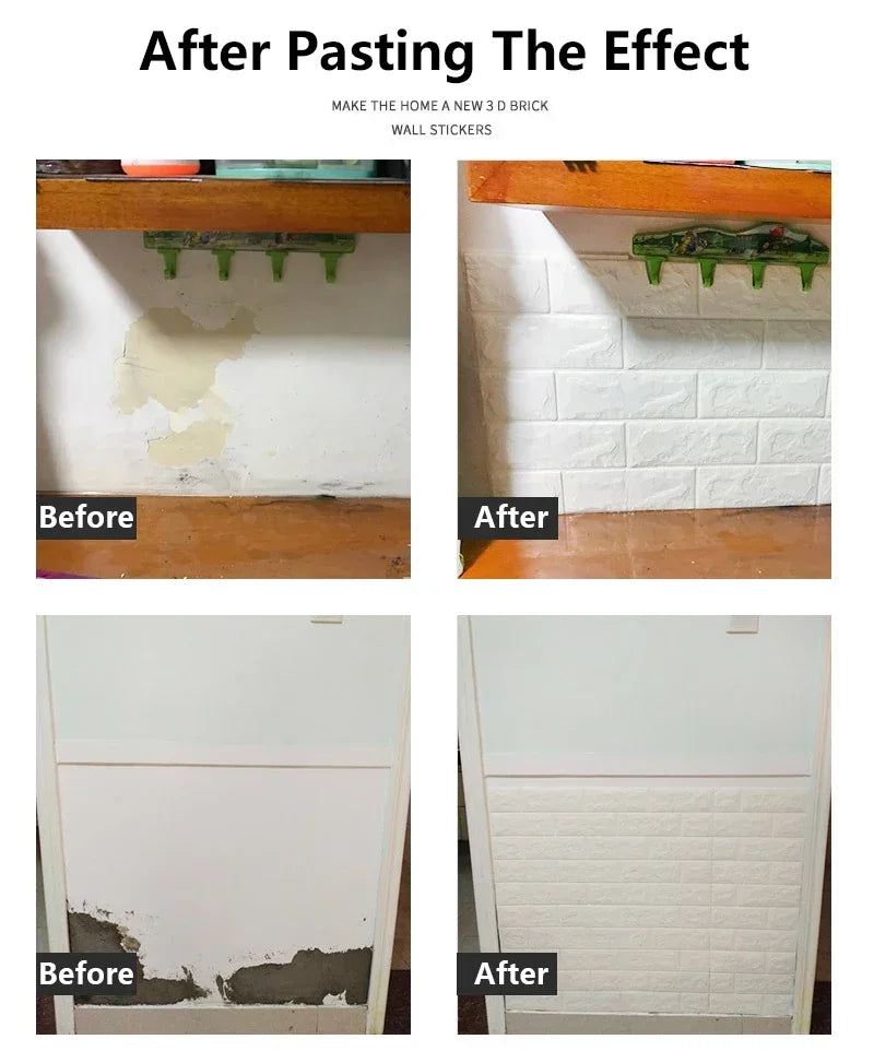 10pcs 3D Foam Wall Stickers – Self-Adhesive Waterproof Peel-and-Stick Brick Wallpaper for Interior Decoration