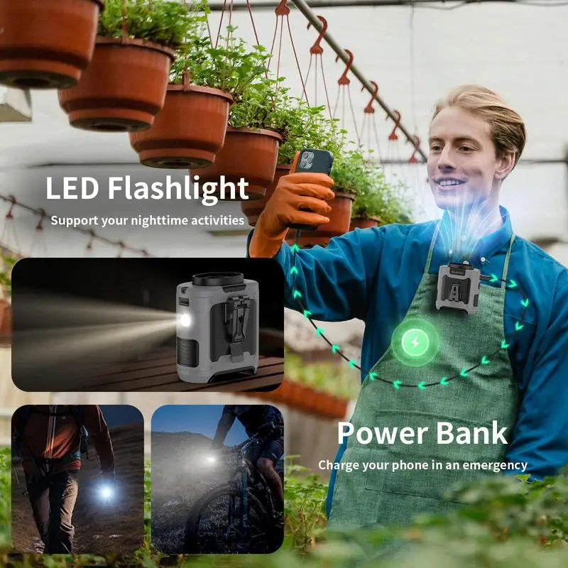 Socool 10000mAh Portable Waist & Neck Fan — Handheld Ultra-Strong Wind with Phone Charging & LED Light for Outdoor Work