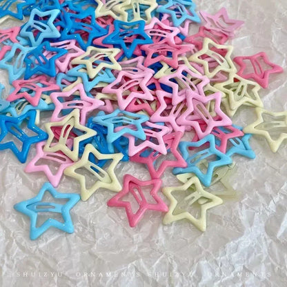 10/50PCS Colorful Kawaii Star Barrettes – Y2K Sweet Girls Metal Snap Hairclips & Hair Jewelry Gifts