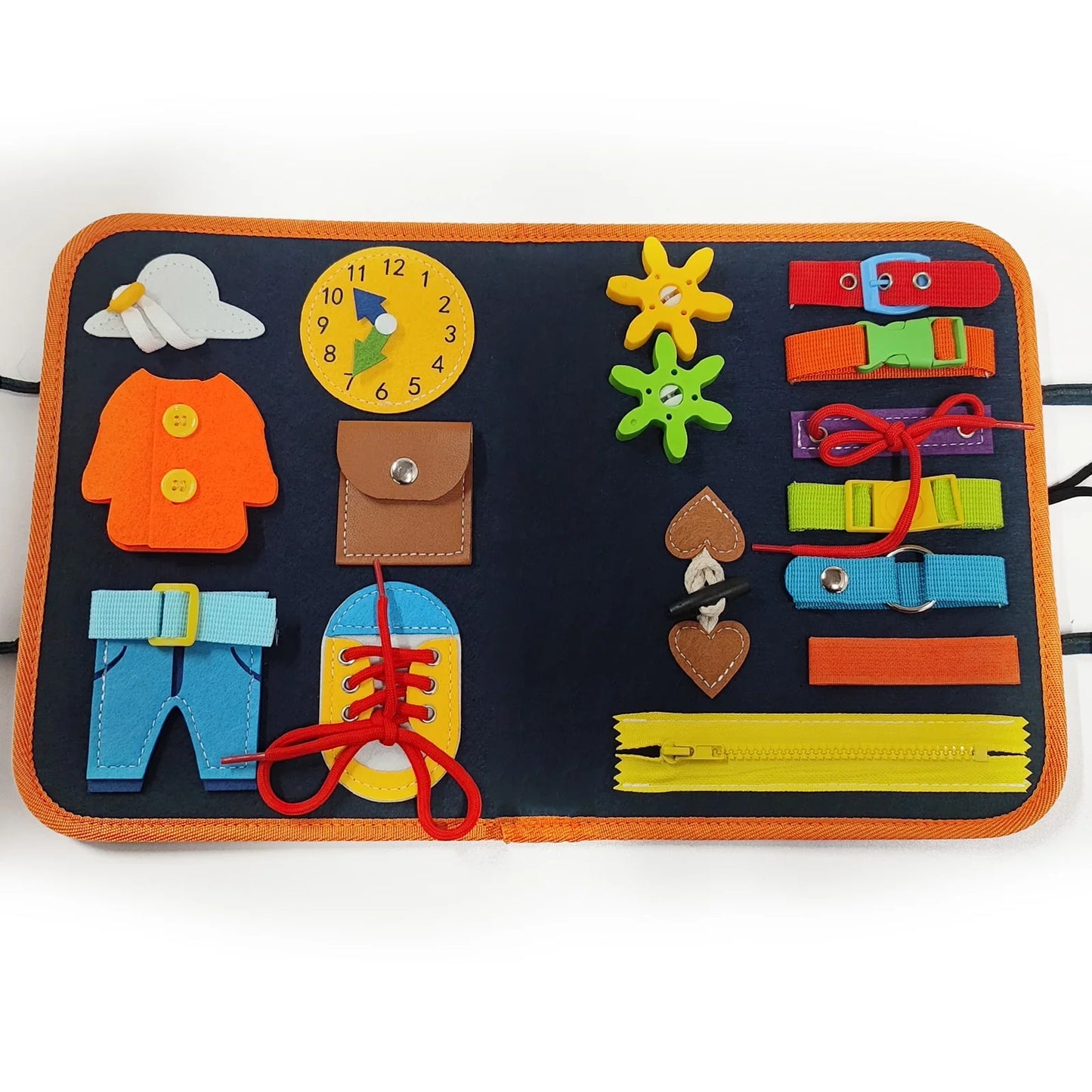 TUNJILOOL Montessori Busy Board – Early Educational Toy for Toddlers, Felt Cloth Story Book, 3D Shape & Color Match