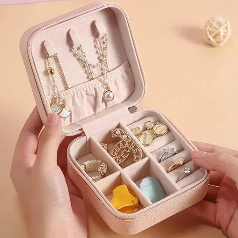 Mini Portable Jewelry Storage Box - Travel Jewelry Organizer with PU Leather Display Case for Earrings, Necklaces, and Rings