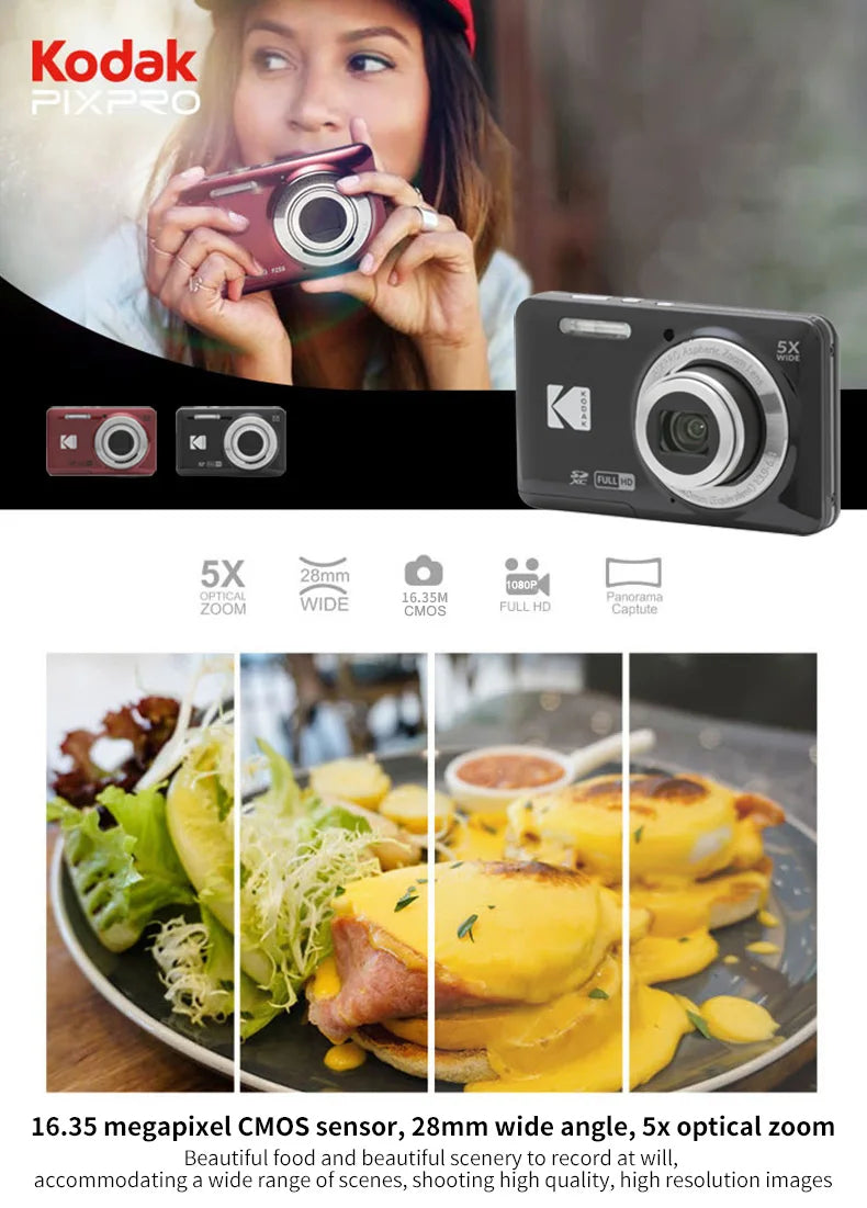 KODAK PIXPRO FZ55-RD 16MP Digital Camera – 5X Optical Zoom, 28mm Wide Angle, 1080P Full HD Video, 2.7" LCD Vlogging Camera