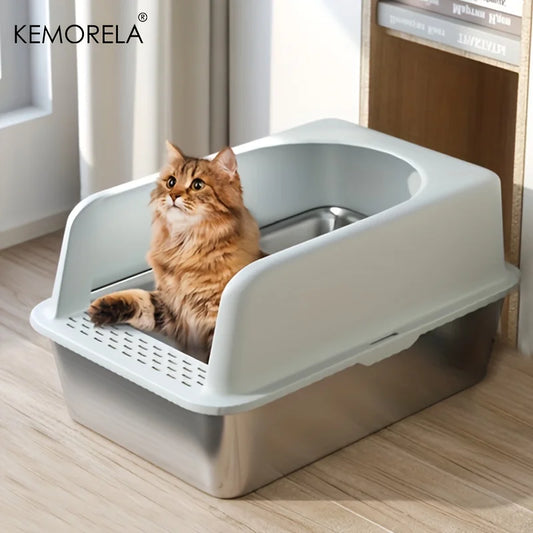 XL 60/50cm Stainless Steel Cat Litter Box with Lid – High Side, Odor-Resistant Large Litter Box for All Cat Sizes