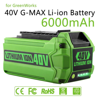 Greenworks 40V 6Ah G-MAX Li-Ion Replacement Battery – Compatible with Lawn Mowers & Power Tools