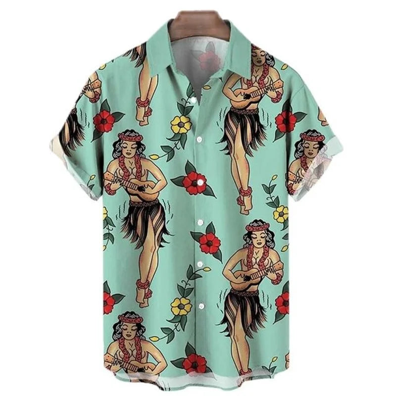 Men's Retro Mermaid Hawaiian Shirt - 3D Print Casual Short Sleeve Button-Up Summer Shirt