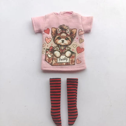 Handmade OB24 1/6 Blyth Doll Clothes – Cartoon T-Shirt with Striped Socks for 1/6 Doll Accessories