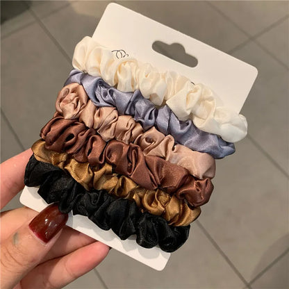 6PCS Elegant Hair Scrunchies – Minimalist Silk Hair Ties for Ponytails, Solid Color Elastic Hair Accessories